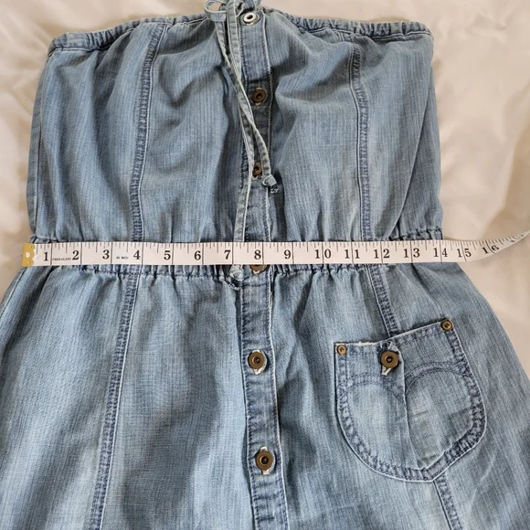 Y2K Levi's Strapless Cotton Denim Button Down Midi Length Dress - Picture 11 of 15